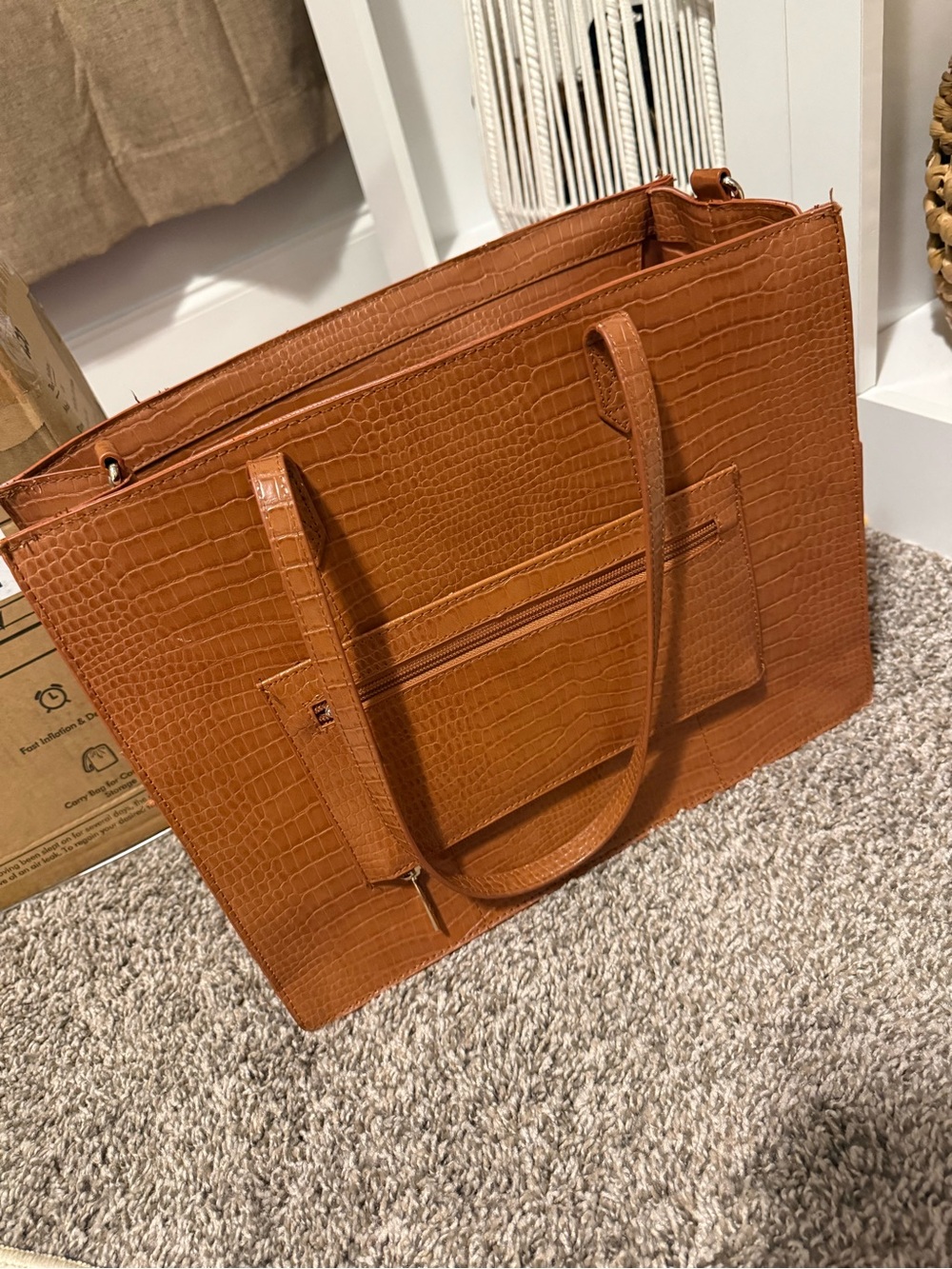 BEIS Croc-Embossed Tan Tote Bagel